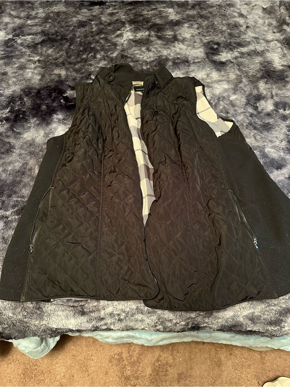 41 Hawthorn Quilted Black Women's Vest with Knit Side Panels